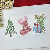 Christmas Tree Stocking and Present Scribble Embroidery Design